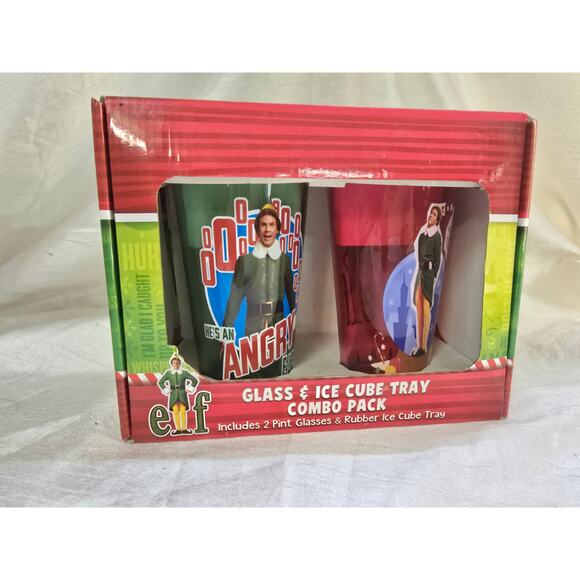 ELF Movie (2) 16 Oz Pint Glass and Rubber Ice Cube Tray Combo Pack Will Farrell - Picture 1 of 3